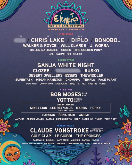 Elements Music & Arts Festival 2021 phase 1 lineup.