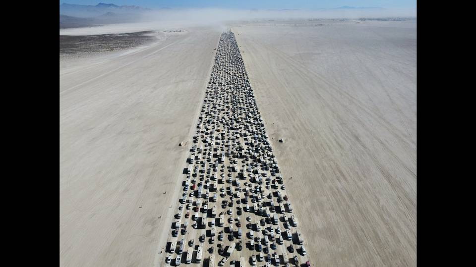 Aerial View of Burning Man Exodus